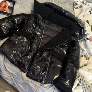 Glossy Black Puffer Jacket with Fleece Lining